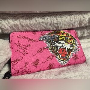 Ed Hardy Hot Pink Tiger logo long Wallet BNWT